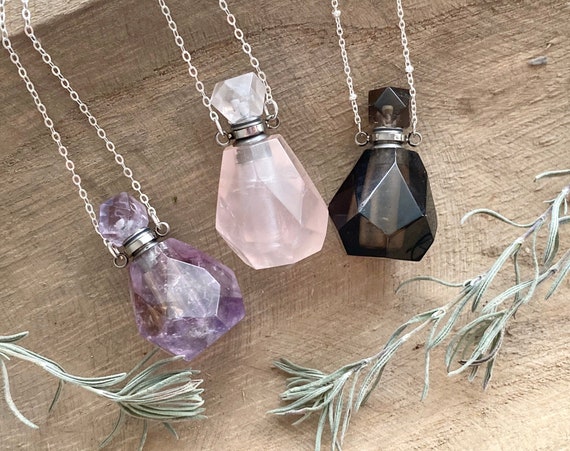 Natural Stone Silver Perfume Bottle / Essential Oil Diffuser Necklace