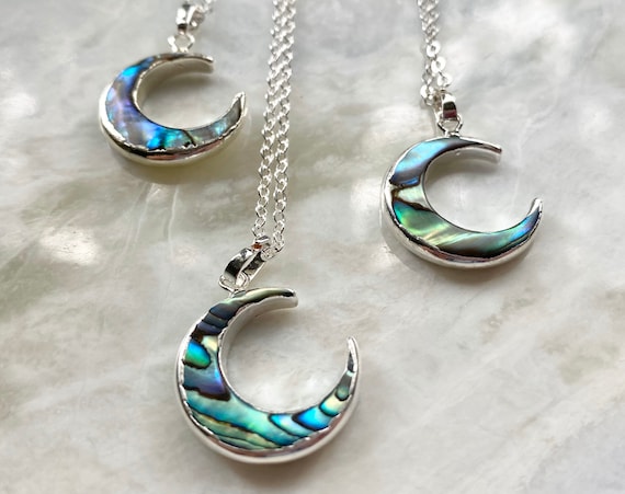 Sterling Silver Abalone Crescent Moon Boho Necklace