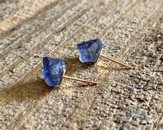 Raw Alexandrite Gemstone Stud Earrings