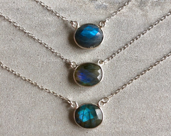 Sterling Silver Boho Labradorite Crystal Necklace