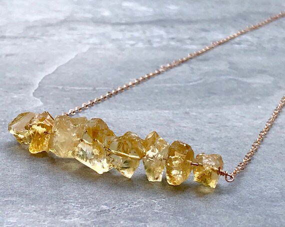 Raw Citrine 14K Rose Gold Raw Crystal Necklace