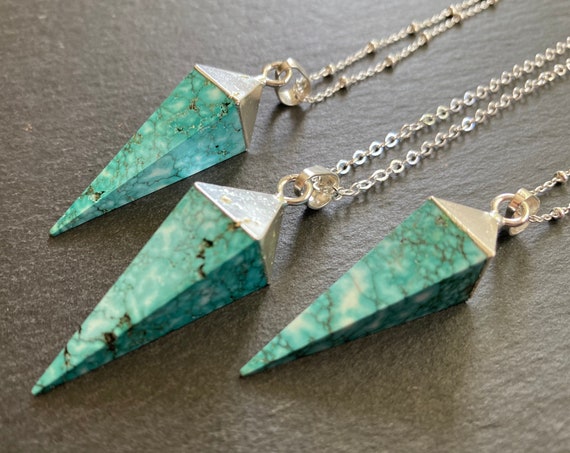 Turquoise Sterling Silver Pyramid Pendant Necklace