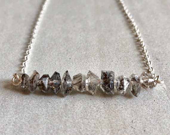 Raw Herkimer Diamond Rutilated Quartz Sterling Silver Necklace