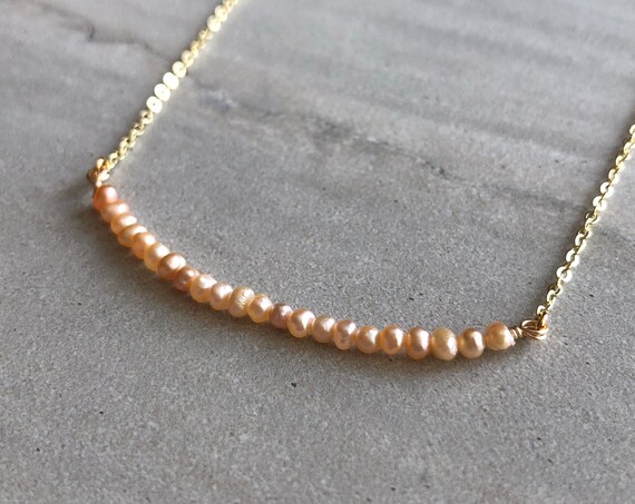 Dainty Freshwater Pearl Bar 14K Gold Necklace