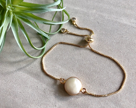 Dainty Minimalist Pearl 14K Gold Chain Bracelet
