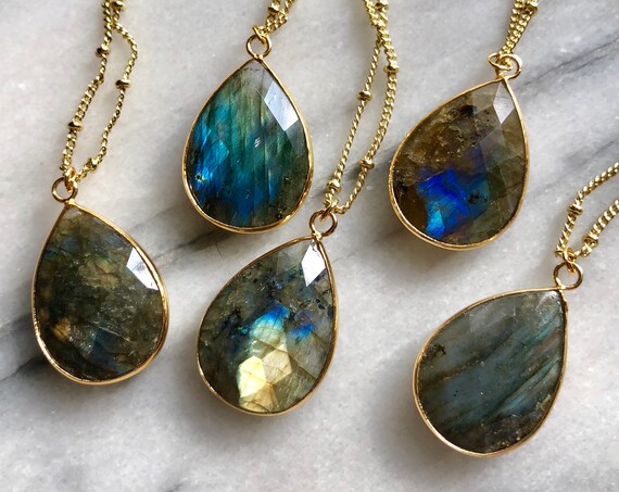 Nebula Labradorite Crystal 14K Gold Necklace