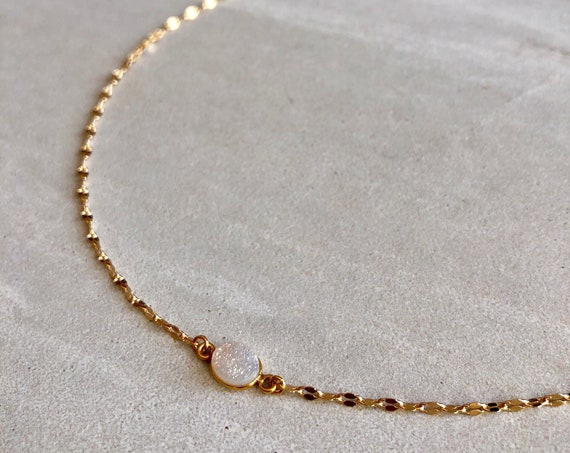 Dainty Raw Druzy 22K Gold Simple Choker Necklace