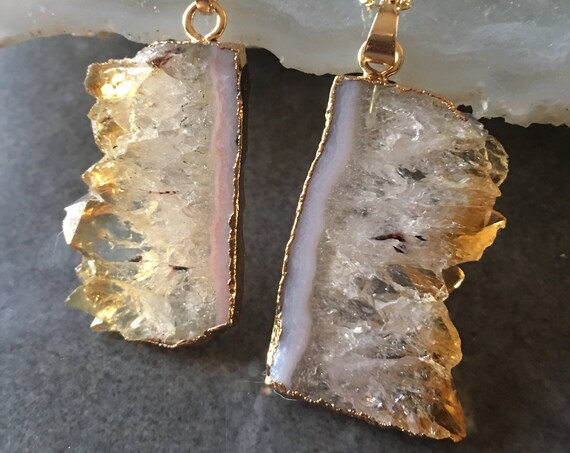Citrine Raw Crystal Slice 14K Gold Boho Necklace
