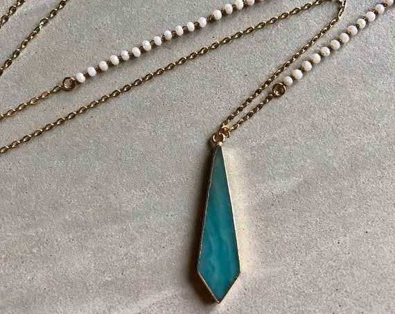 Amazonite Rosary Bead 14K Gold Boho Necklace