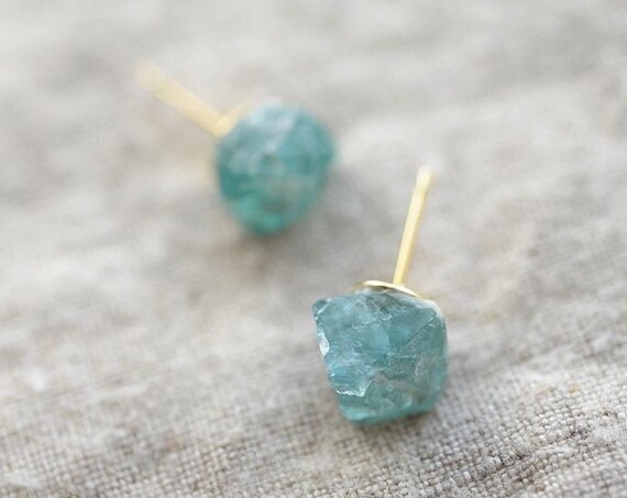 Raw Aquamarine Crystal Gemstone Stud Earrings