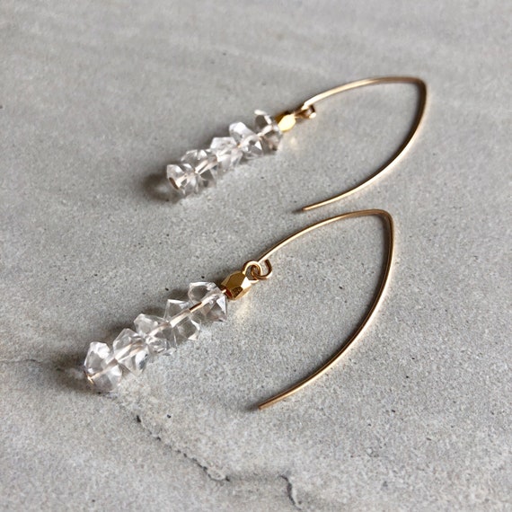 14K Gold Marquee Herkimer Diamond Crystal Earrings