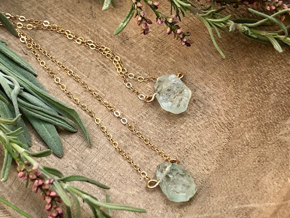 Raw Aquamarine Gemstone 14K Gold Necklace - March Birthstone
