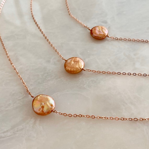 14K Rose Gold Blush Pink Baroque Pearl Necklace