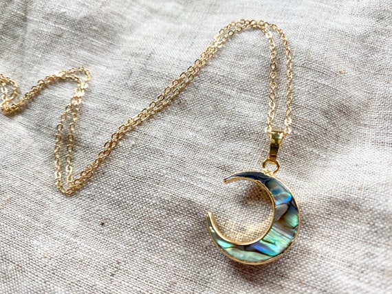 Crescent Moon Abalone Shell 14K Gold Boho Necklace