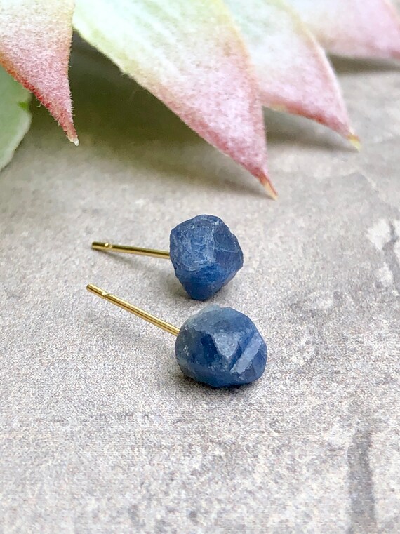 Raw Sapphire Gemstone Stud Earrings