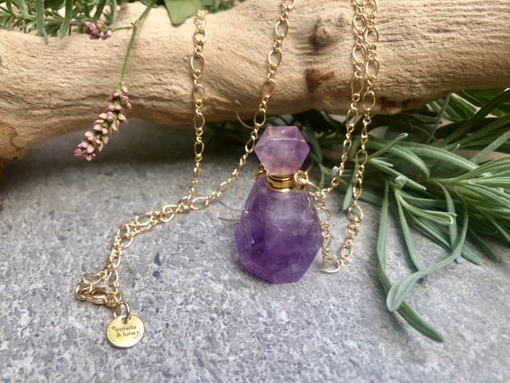Perfume Bottle Carved Stone Crystal Pendant Necklace