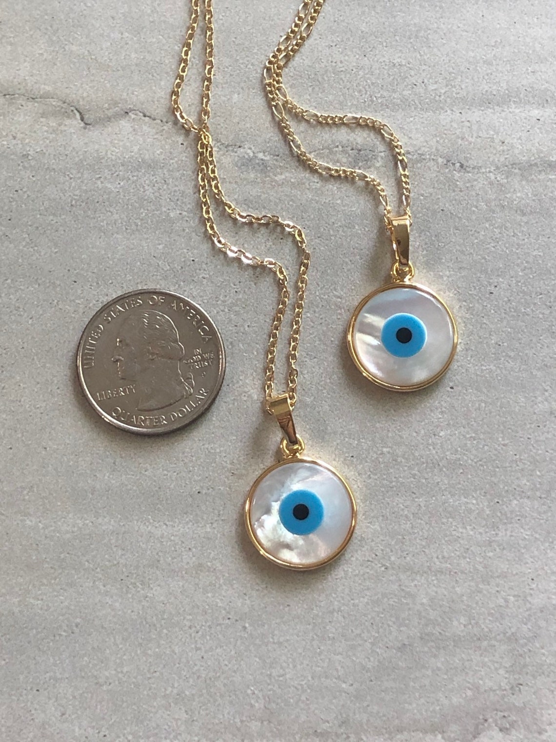 Evil Eye Necklace/ 14K Gold Necklace/ Carved Shell Pendant/ Etsy