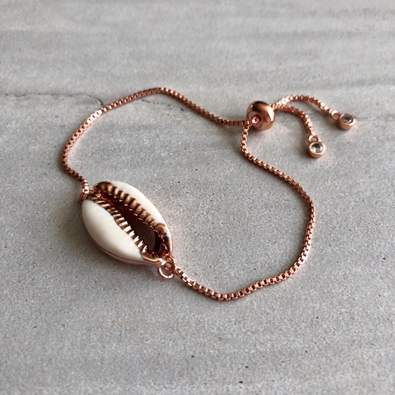 14K Rose Gold Cowrie Shell Boho Bracelet