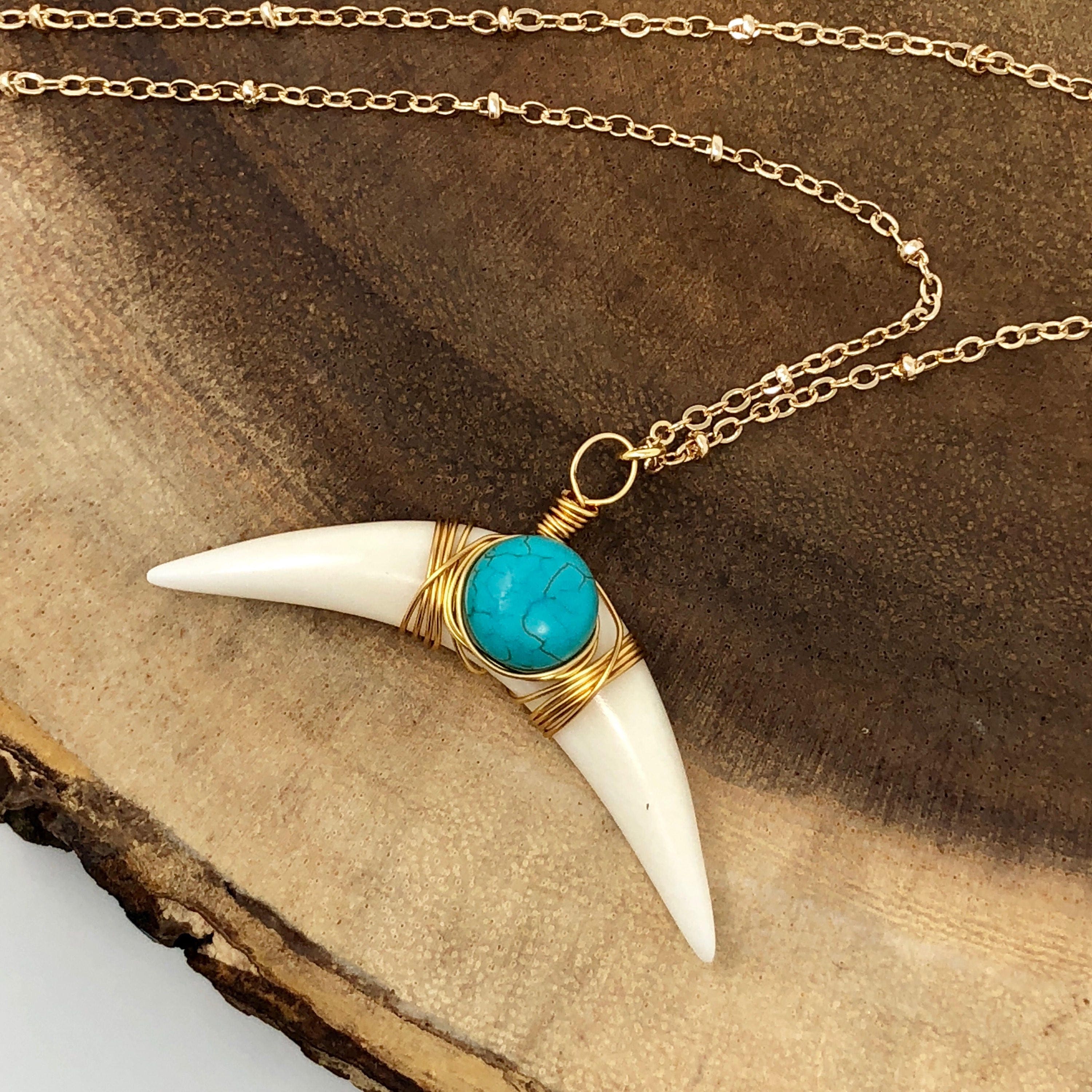 Boho Rose Gold Crescent Horn Howlite Necklace