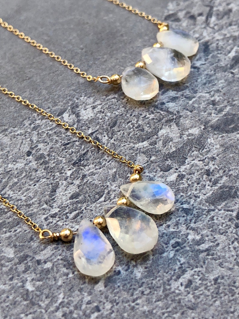 Rainbow Moonstone Necklace/ Teardrop Moonstone/ 14K Gold | Etsy