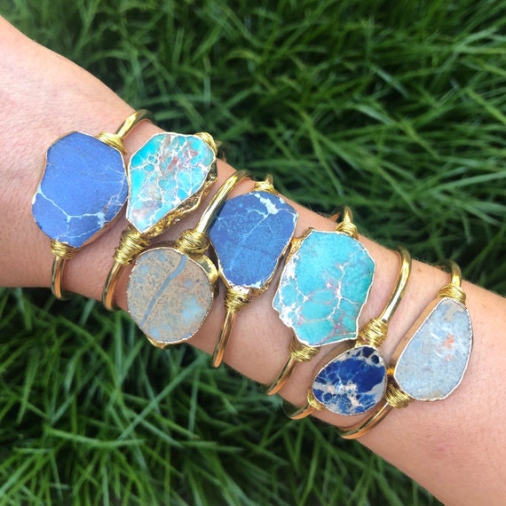 Sea Sediment Raw Jasper Gold Boho Bracelet Cuff