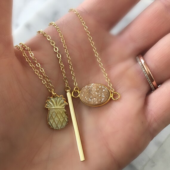 Pineapple Carved Shell Charm 14K Gold Boho Necklace