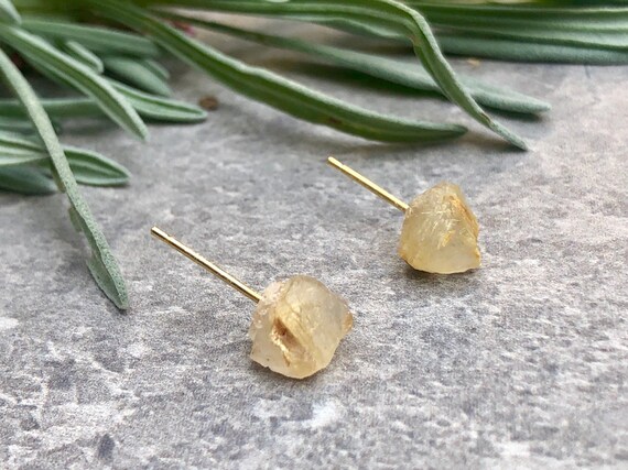 Raw Rutile Quartz Crystal Stud Earrings