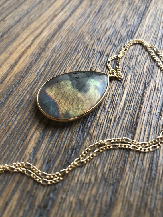 Brilliant Labradorite Teardrop Pendant Necklace