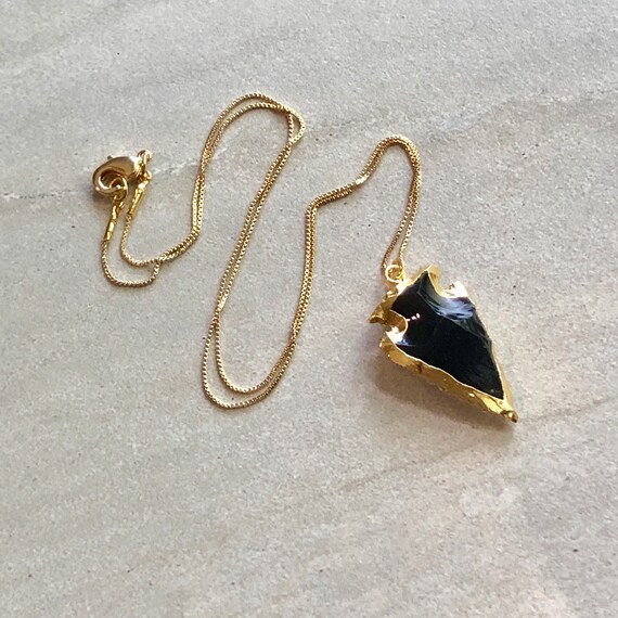 Dainty Black Obsidian Arrowhead Pendant Necklace/ Choker
