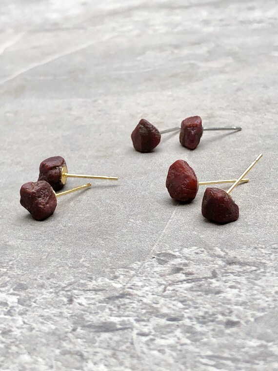 Raw Ruby Gemstone Stud Earrings