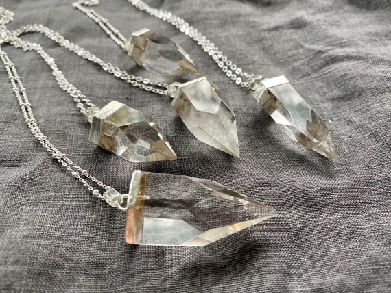 Raw Quartz Crystal Spike Sterling Silver Necklace