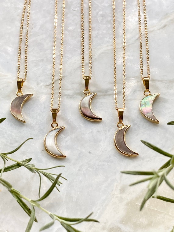 Carved Shell Dainty Crescent Moon Necklace
