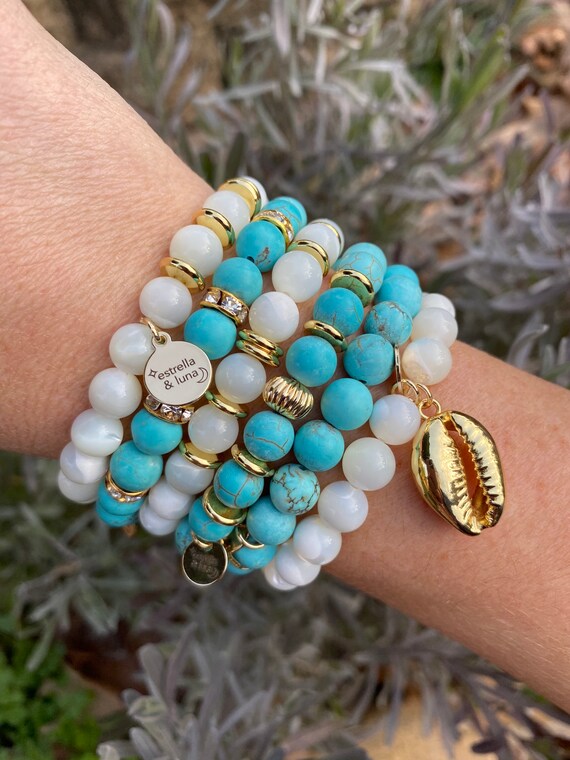 Matte Turquoise Bead Bracelet Stack