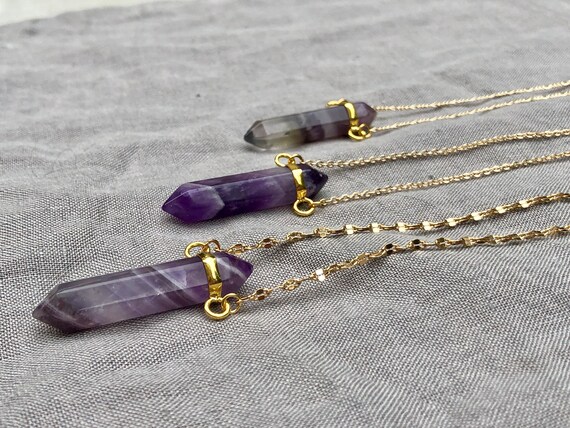 Hexagonal Boho Amethyst Crystal Pendant Necklace