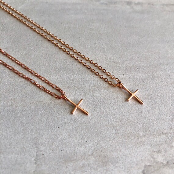Dainty 14K Rose Gold Filled Simple Cross Necklace