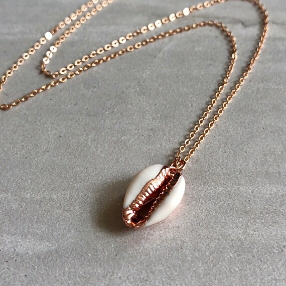 14K Rose Gold Cowrie Shell Pendant Necklace