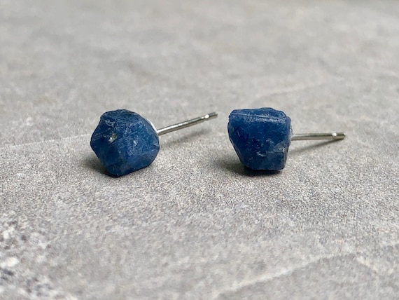 Sterling Silver Raw Sapphire Gemstone Stud Earrings
