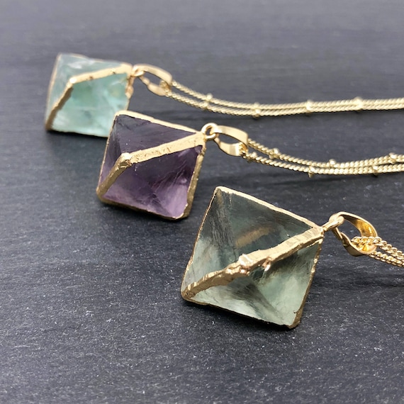 Fluorite Crystal 14K Gold Boho Necklace