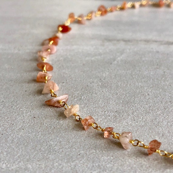 Raw Sunstone Crystal Rosary Chain Boho Choker Necklace
