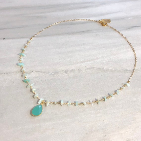 Amazonite Rosary Chain Rosary 14K Gold Boho Choker Necklace