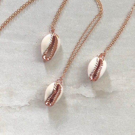 14K Rose Gold Cowrie Shell Pendant Necklace