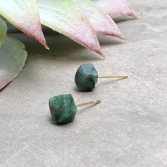 Raw Emerald Gemstone Earrings