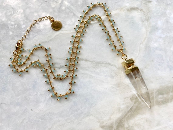 Natural Quartz Crystal Point Pendant Necklace
