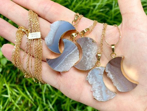 Raw Crystal Slice Moon Necklace
