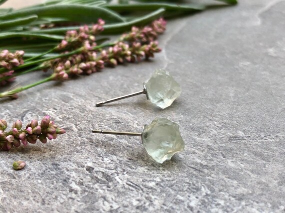 Raw Amethyst Earrings/ 14K Gold Amethyst Earrings/ Raw Crystal Earrings/ February Birthstone/ Green Amethyst/ Crystal Stud Earrings