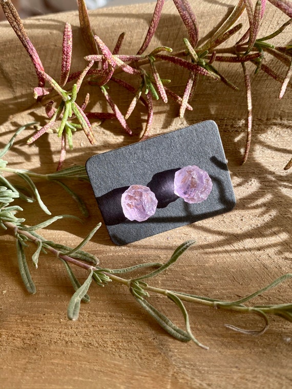 Raw Light Amethyst Crystal Stud Earrings