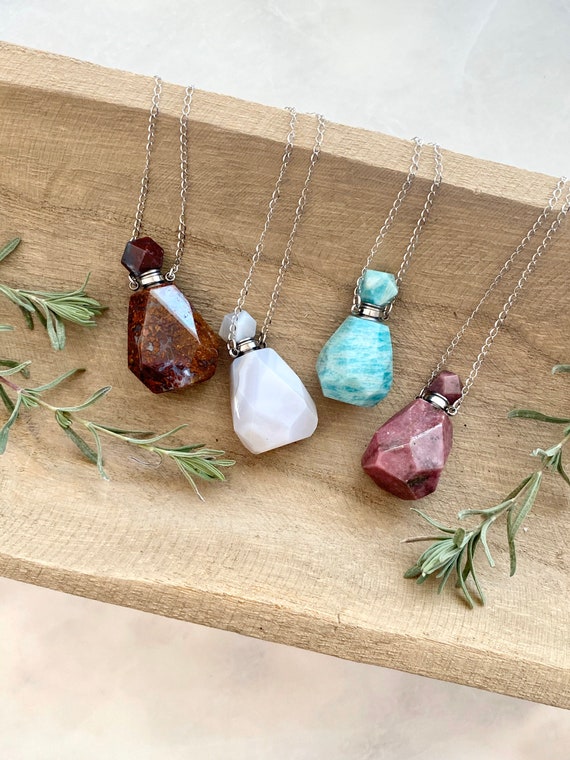 Essential Oil Necklace/ Diffuser Necklace/ Natural stone pendant/ Stone perfume bottle/ Diffuser Jewelry/ Perfume Bottle Necklace
