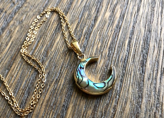 Crescent Moon Abalone Shell 14K Gold Boho Necklace