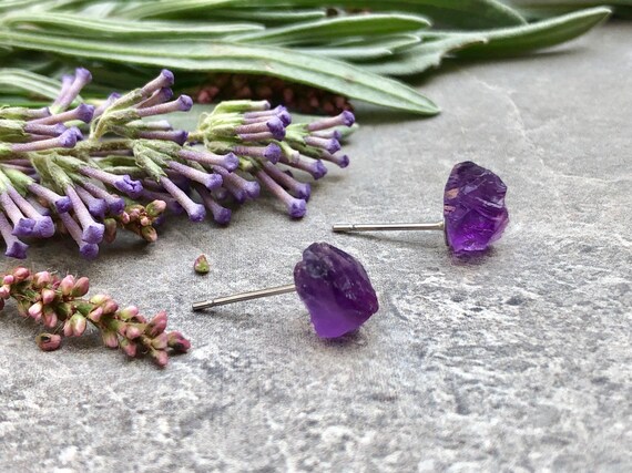Raw Amethyst Crystal Stud Earrings
