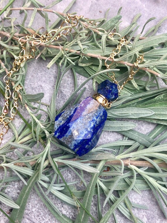 Lapis Lazuli Natural Stone Perfume/ Essential Oil Bottle Necklace